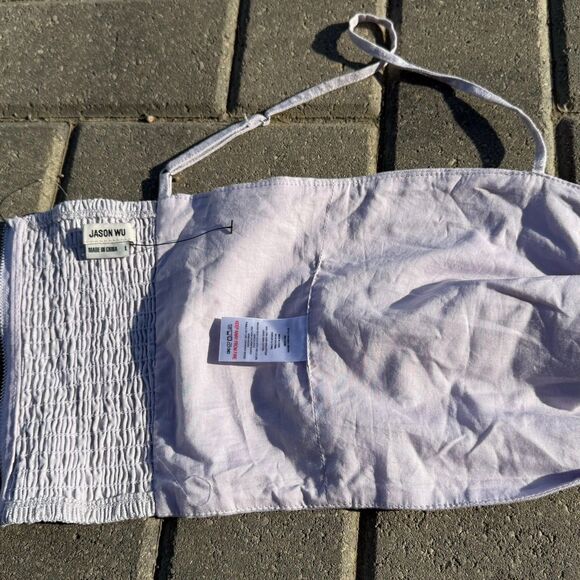 Jason WU crop Top Womens Lavender Purple Linen Tie Front Smocked Back NWOT LARGE - Picture 5 of 9